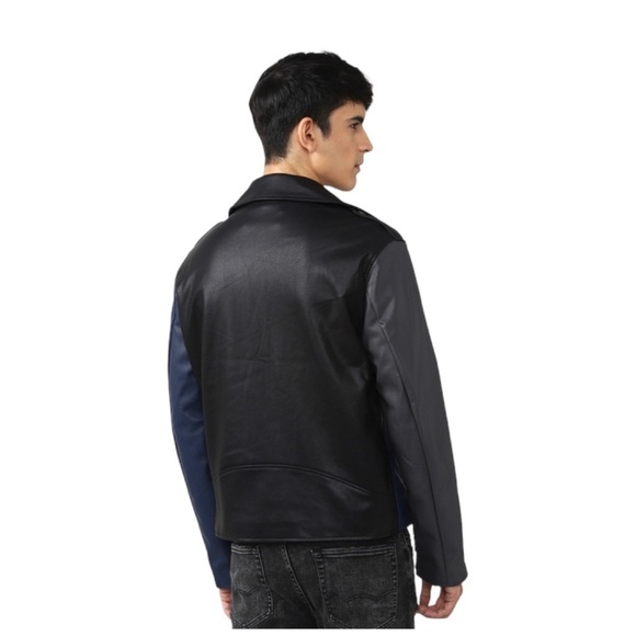 FOREVER 21 Jacket, Faux Leather Moto Black / Blue Size M - Picture 8 of 8